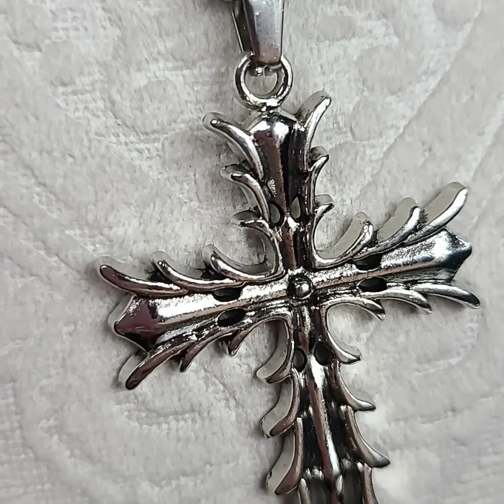 Stainless Steel Christian Cross Pendant Necklace Faith Jewelry NWT Minimalist